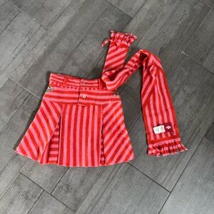 Oilily 140 7 8 100% wool Red  Pink Striped Kids Skirt Scarf Scandinavian winter